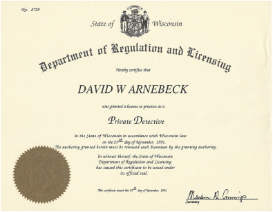 David Arnebeck Private Detective License